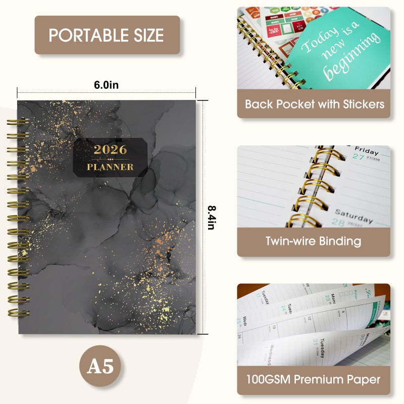 Ymumuda 2026 Planner, Daily Weekly Monthly Planner, 2026 Calendar Planner (Jan 2026 - Dec 2026), 8.4"" x 6.3"", Teacher School Student Work Agenda with Tabs, Ideal for School Office Supplies - Image 5